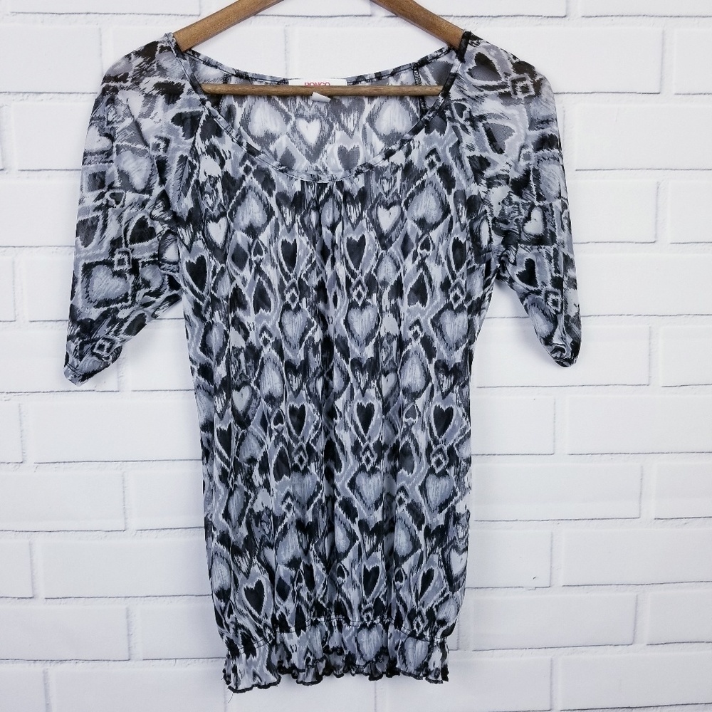 Bongo Womens Cold Shoulder Short Sleeve Sheer Blouse Top‎ Size XL Gray Black
